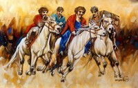 Momin Khan, 24 x 36 Inch, Acrylic on Canvas, Buzkashi Painting, AC-MK-140